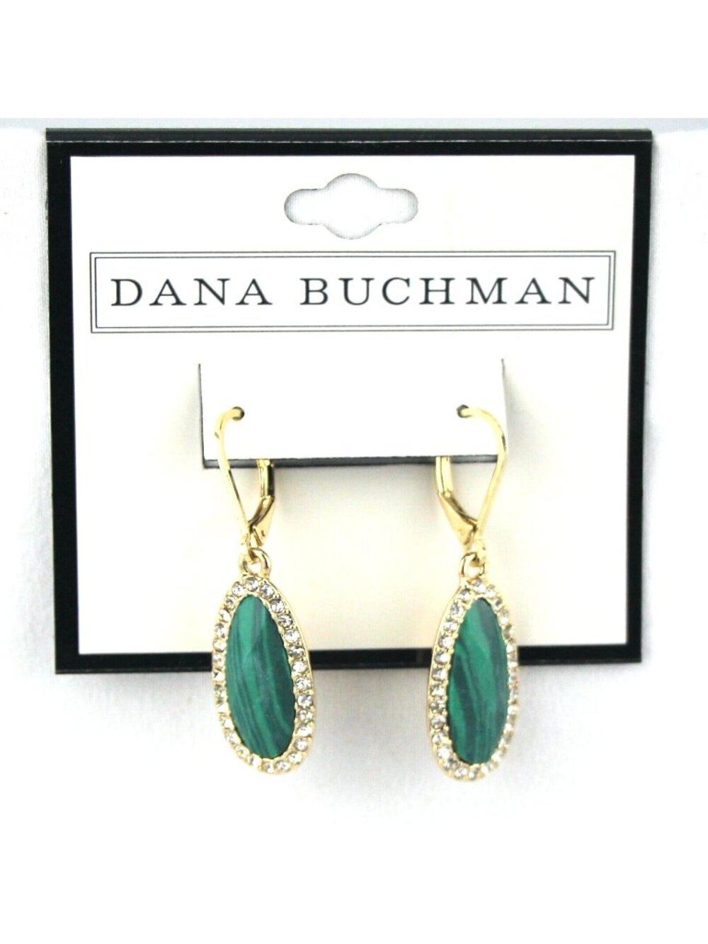 Dana Buchman Green Simulated Malachite Crystal Teardrop Earrings Gold-Tone Dangl